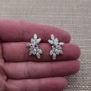 Sterling Silver Moissanite Diamond Bright Cluster Earrings A2029